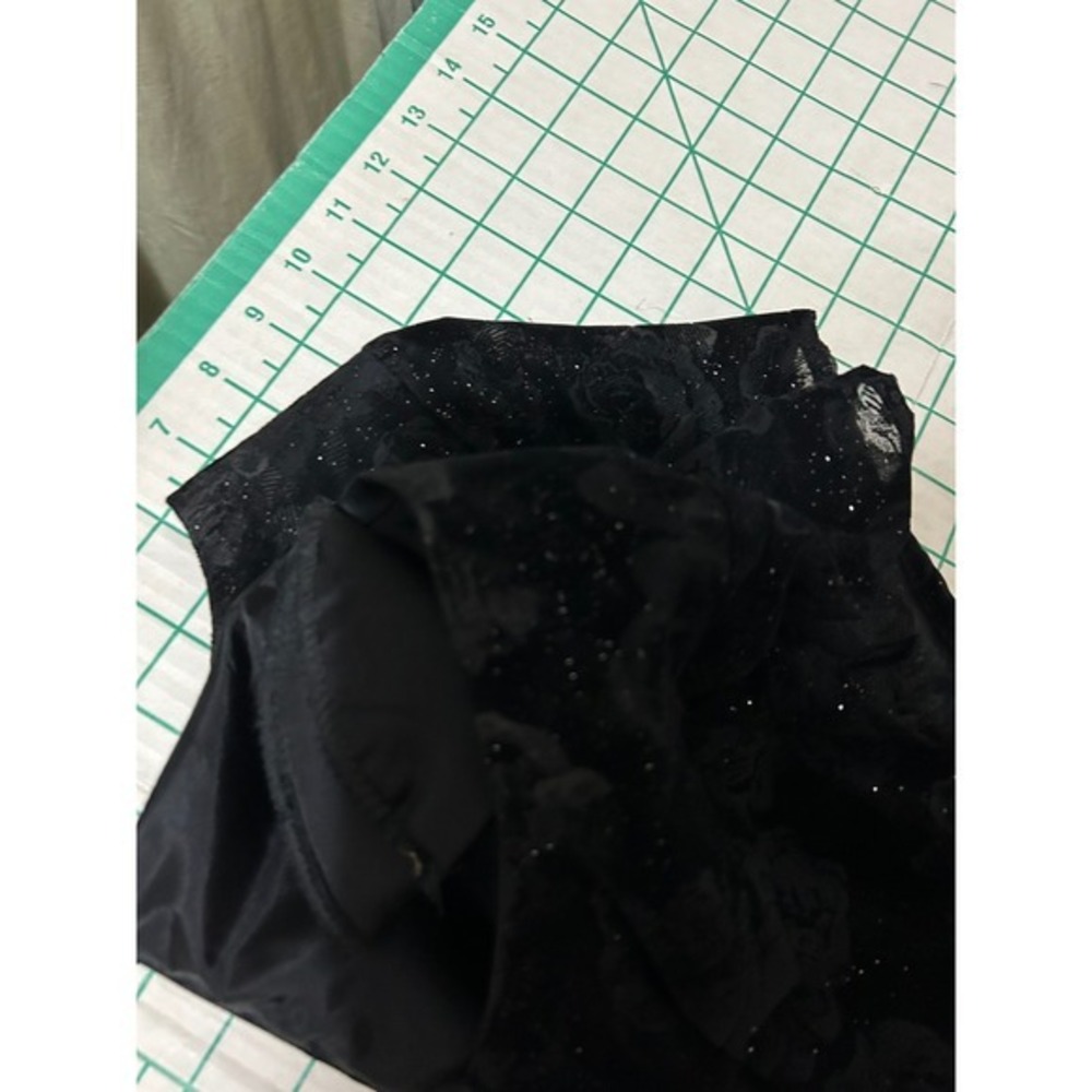 Vintage Dress Small Black Floral Glitter Fit Flare Dress Whimsigoth Goth Rose - Picture 7 of 11